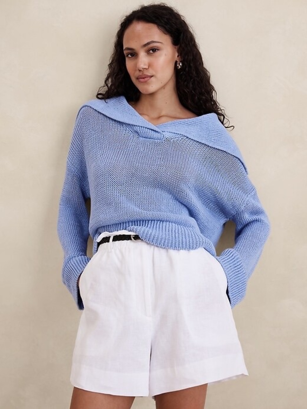 Banana Republic European Linen Sailor Sweater Light Blue M/L Knit Relaxed Fit